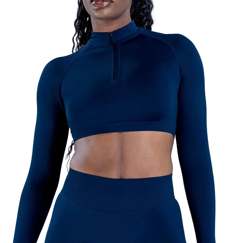 Fitness Zippy Top Women Long Sleeve Sports Crop Top Seamless Running Gym Shirts Workout Fitness Pilates Yoga Shirt