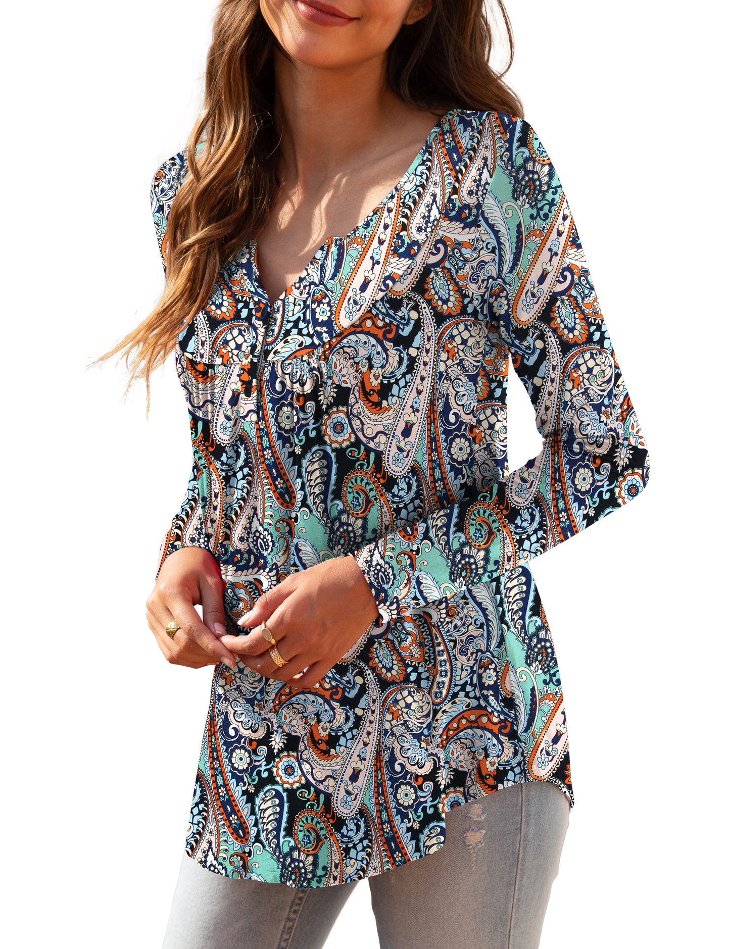Women'S plus Size Tunic Tops Long Sleeve V Neck Casual Blouses M-4X