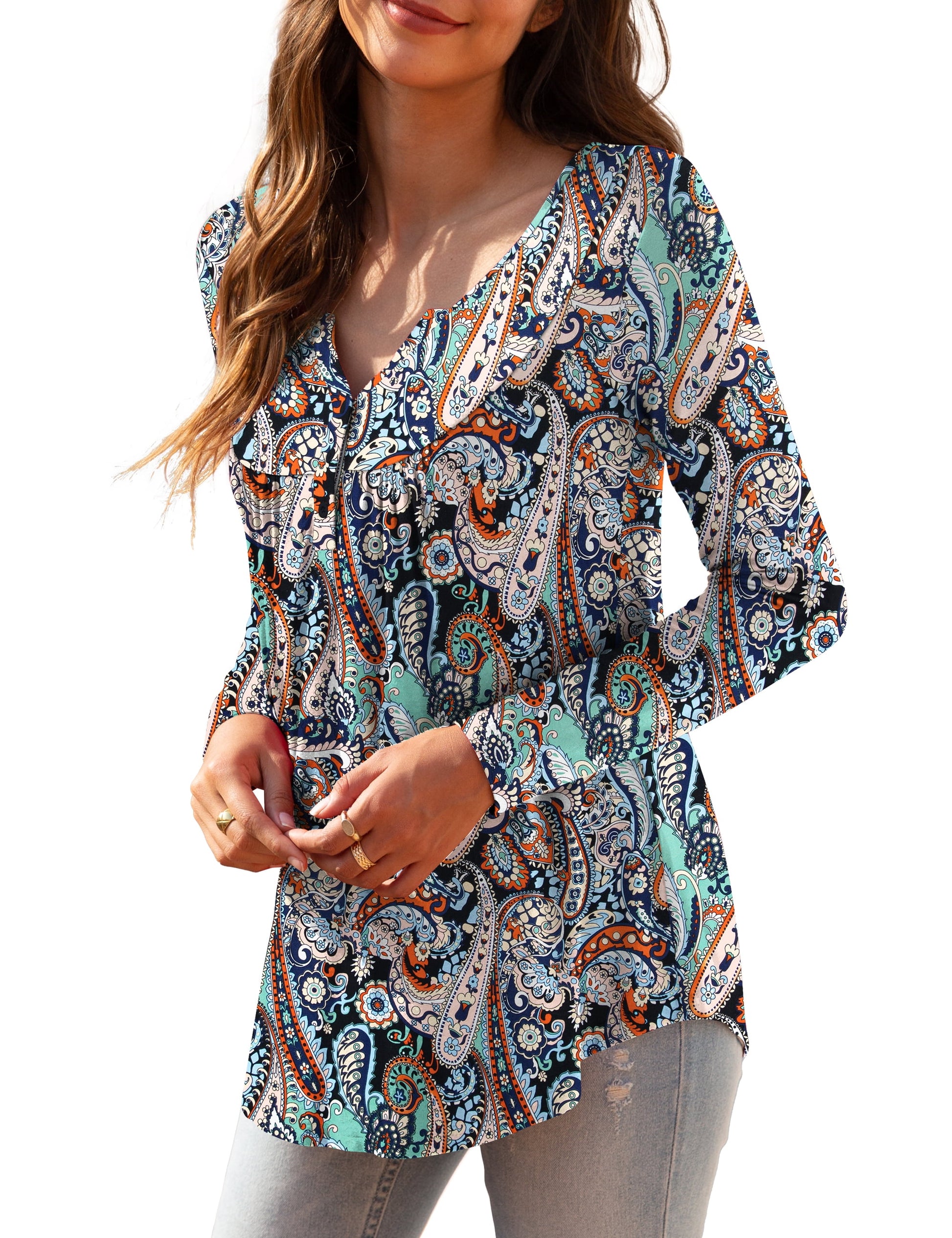 Women'S plus Size Tunic Tops Long Sleeve V Neck Casual Blouses M-4X