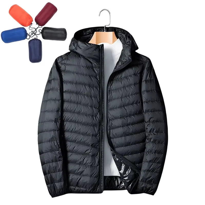 UETEEY Autumn Winter down Jacket Men Ultra Light Windproof Waterproof anti Fouling Anti-Oil White Duck Portable Hooded Coat Male