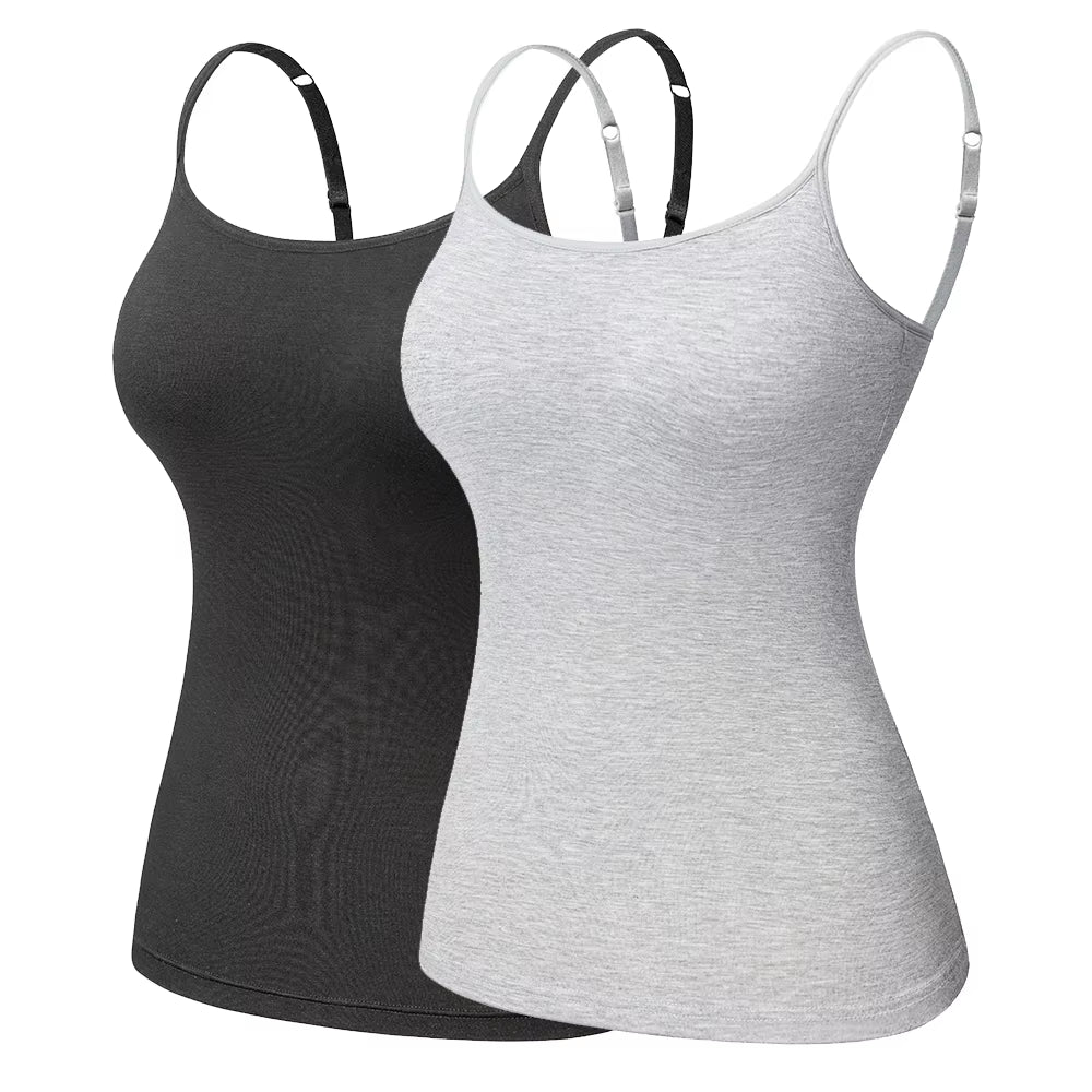 Women'S Cotton Camisole with Shelf Bra Adjustable Spaghetti Strap Tank Top Cami Tanks 2/3 Packs Shapewear Body Shaper
