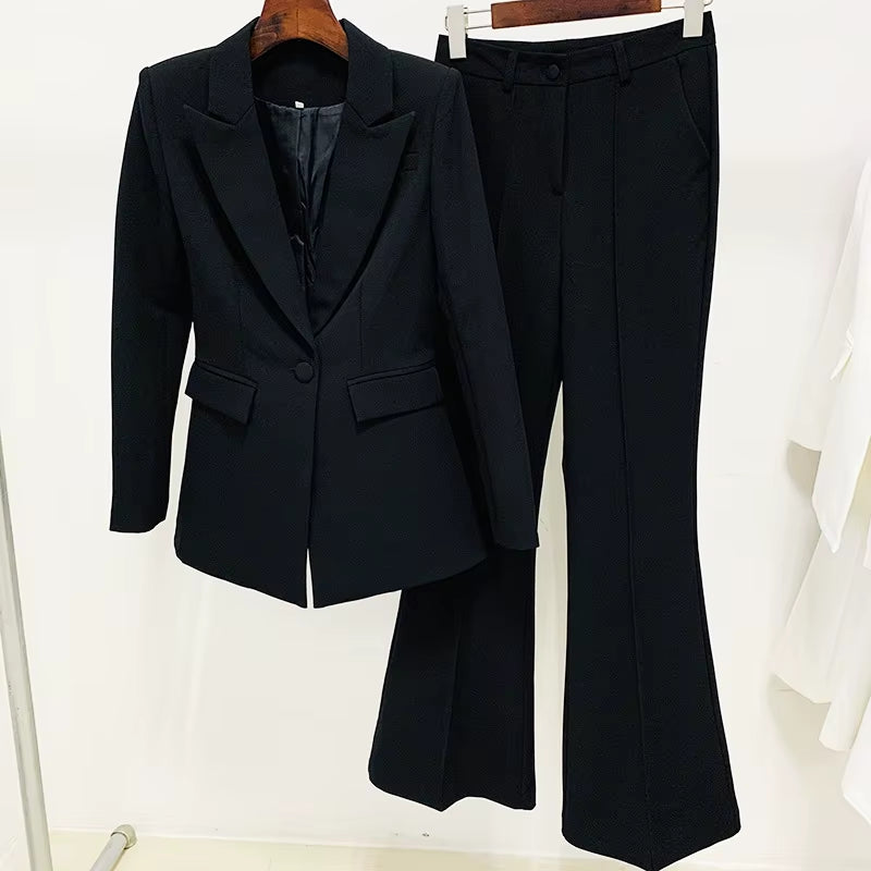 Office Ladies Pantsuit Women Yellow Purple Business Classic Single Buttons Flared Pants Blazer + Pants Two Piece Set Formal Suit