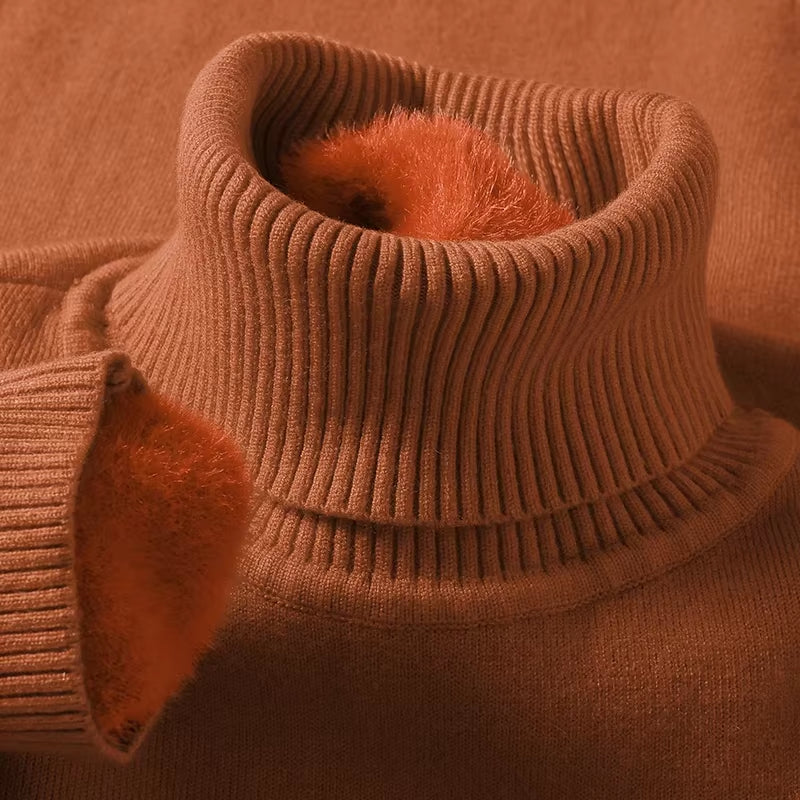 Sweatwear Mens Anti-Pilling High Quality Knitted Turtleneck Sweater Slim Fit Long Sleeve Pullover Solid Color Trend Men Clothing