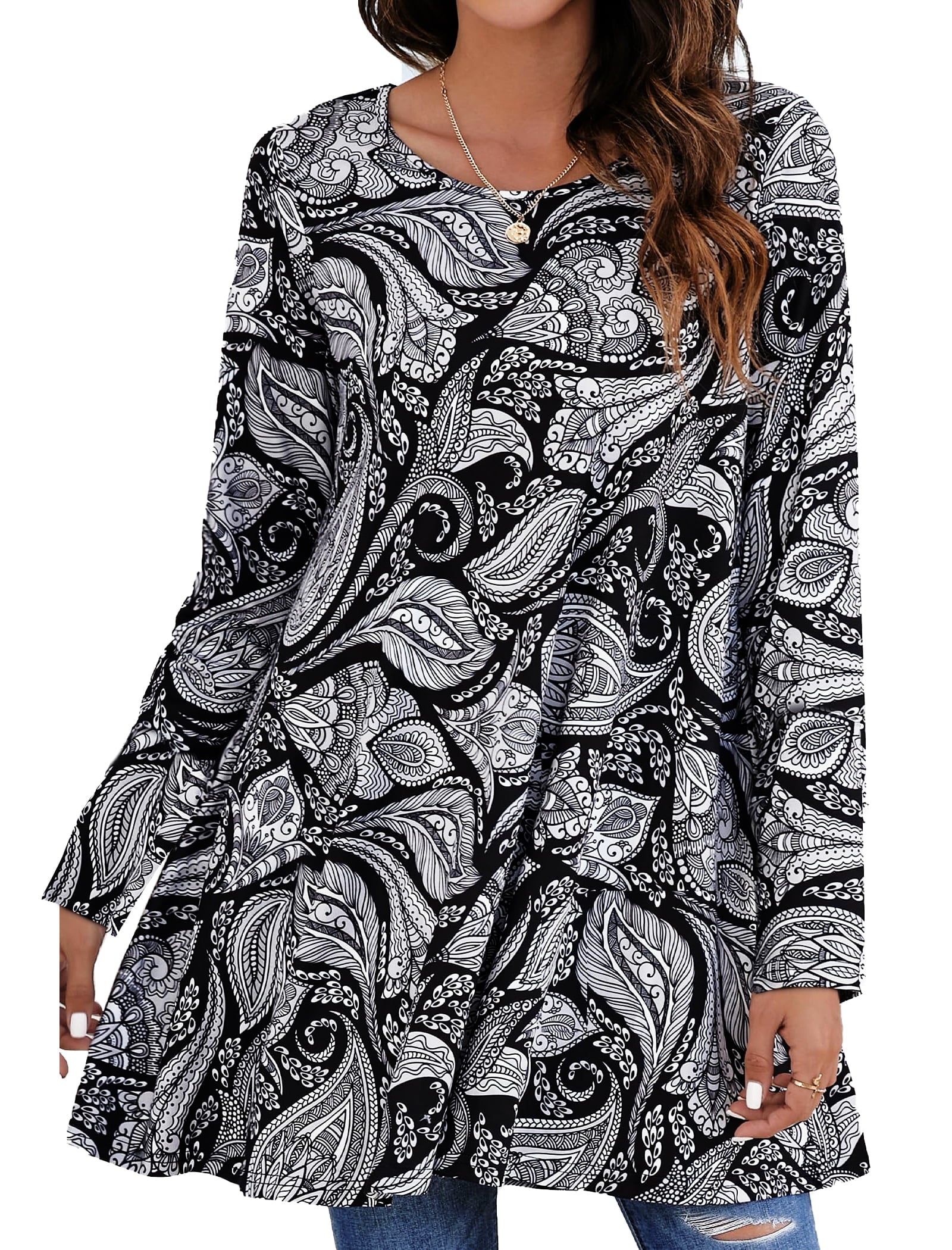 Womens plus Size Tops Casual Long Sleeve Shirts Dressy Tunic Tops Fall Loose Blouses