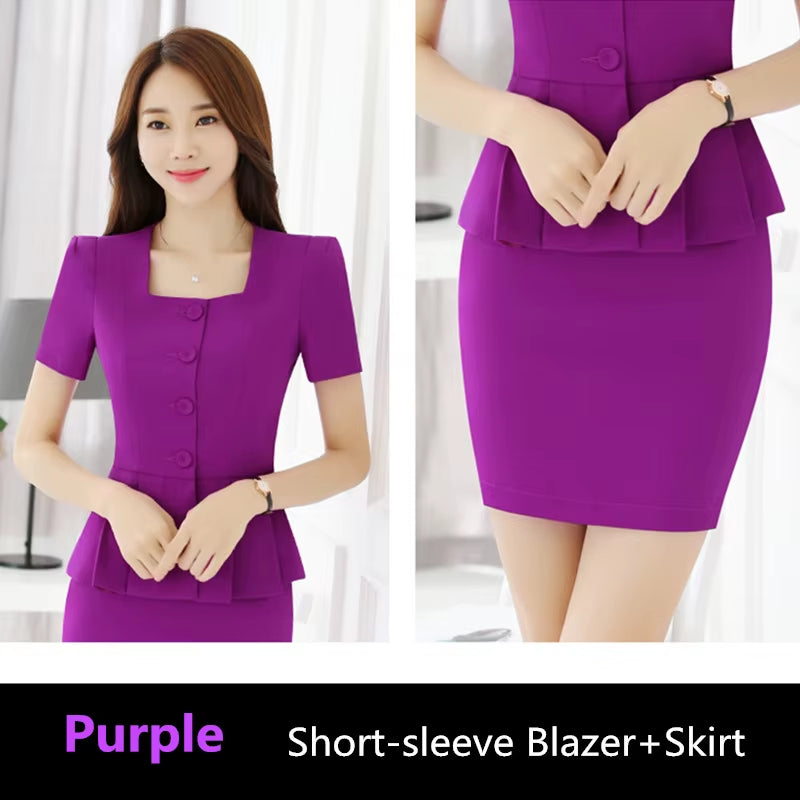 S-4XL Office Women Skirt Suits Summer Spring Autumn Fashion Elegant U-Neck Long-Sleeve Slim Work Blazer Suits Pants Sets Female