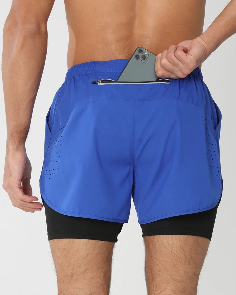 2025New Men Running Shorts Gym Sports Shorts 2 in 1 Quick Dry Workout Training Gym Fitness Jogging Short Pants Summer Men Shorts