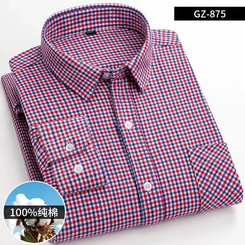 Pure Cotton Men'S Plaid Shirt Long Sleeve Regular Fit Men Casual Oversized Shirt Leisure Autumn Male Clothes New plus Size