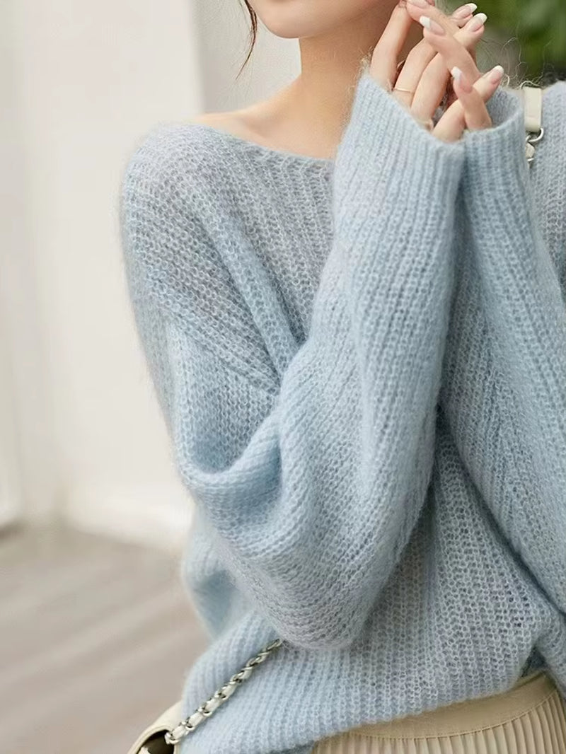 Elegant See-Through Women Sweater Pullover Loose Jumper Autumn Winter Soft Warm Women Knitwear Sweater Basic Solid Cashmere Tops
