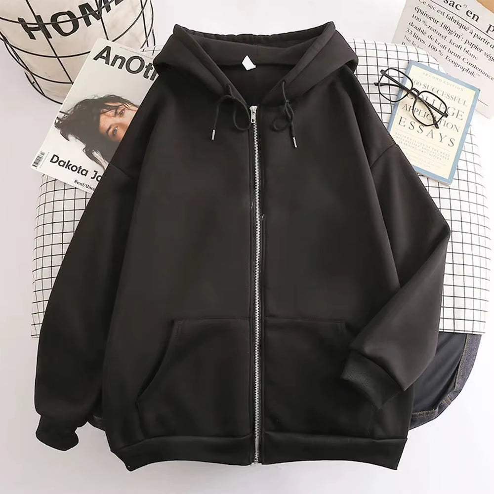 High Street Hoodie Men Solid Color Zip up Long Sleeve Loose Jacket Coats Casual Hooded Sweatshirt Y2K Fashion Outdoor Clothes