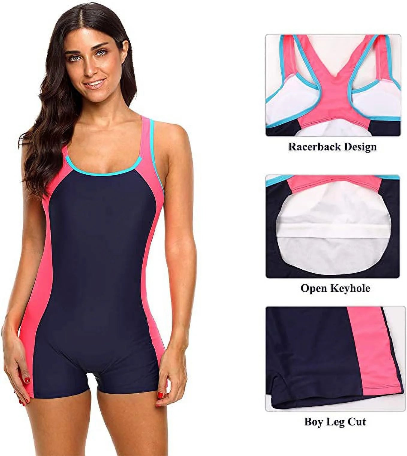 Swimsuits for Women One-Piece Bathing Suits Racerback Boyleg Sports Swimwear