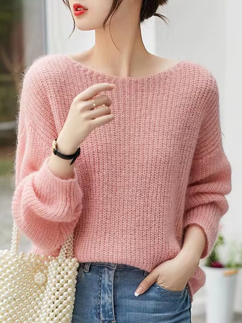 Elegant See-Through Women Sweater Pullover Loose Jumper Autumn Winter Soft Warm Women Knitwear Sweater Basic Solid Cashmere Tops