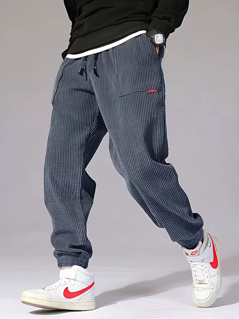 Autumn Winter Warm Motorcycle Jogger Corduroy Pants Men Tech Fleece Sweatpants Casual Harem Pants Male Sport Thermal Trousers