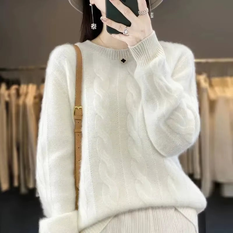 Women 100% Merino Wool Sweater O-Neck Long Sleeve Cashmere Knitwear Pullover Aliselect Fashion Autumn Winter Clothing Tops