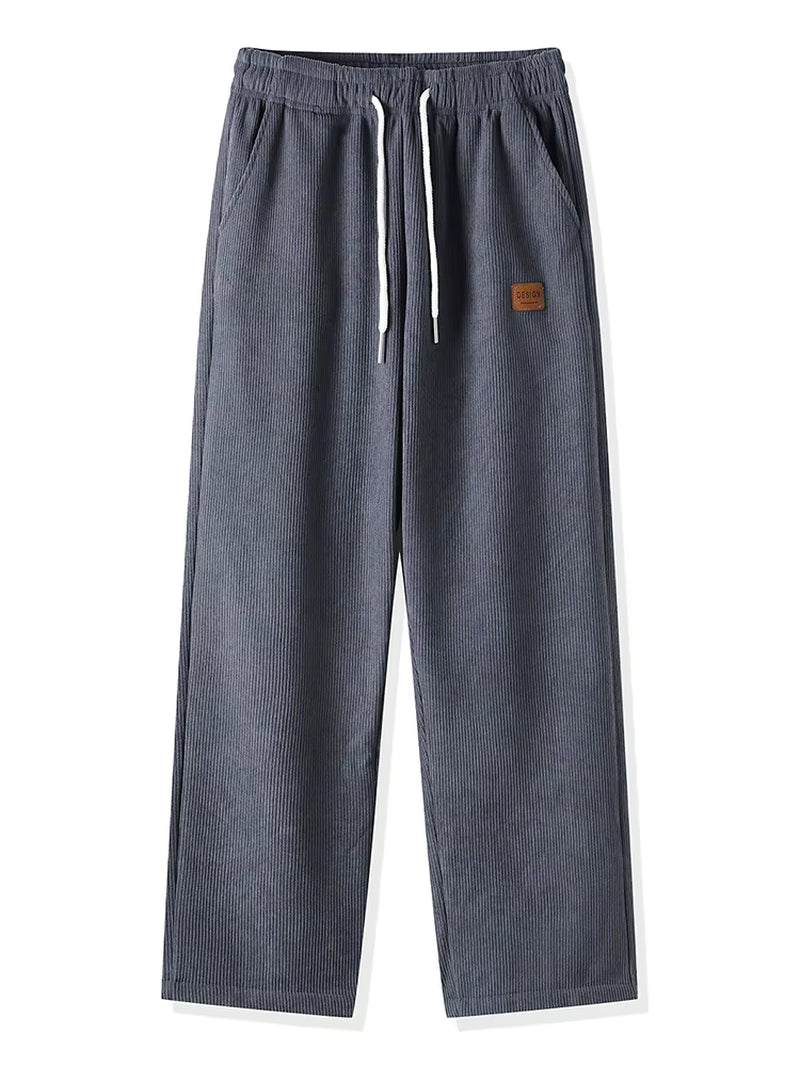 Winter Thick Warm Corduroy Sweatpants Men Fleece Liner Drawstring Straight Loose Track Pants Male Casual Fleece Thermal Trousers