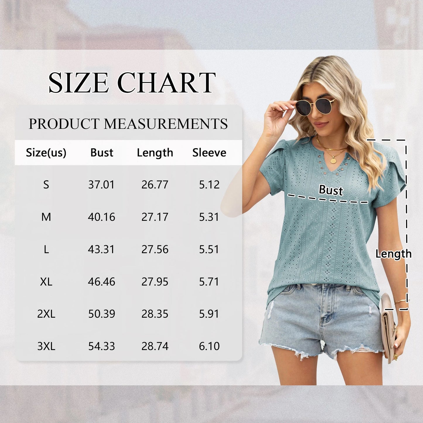 Women T-Shirts Summer Short Sleeve Tops Casual Ruffle Sleeve Tunic Tops Trendy V Neck Tops Loose Ladies Shirts Blouses Blue M