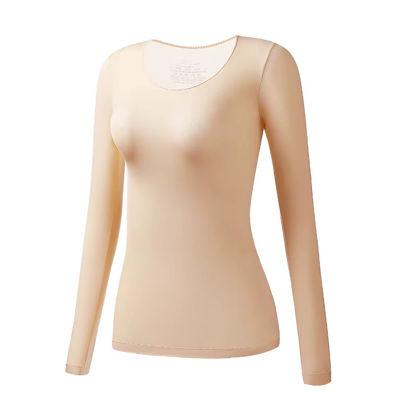 Women'S Thermal Underwear Autumn Winter Bottoming Shirt Long-Sleeved T-Shirt Thin Thermal Top Second Women'S Thermal Skin L-XL