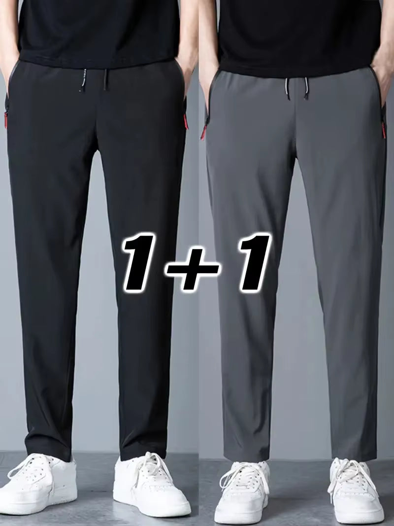 2 Pieces Men'S Casual Pants Stretch Elastic Waist Jogger Korean Classic Blue Black Gray Male Brand Trousers plus Size