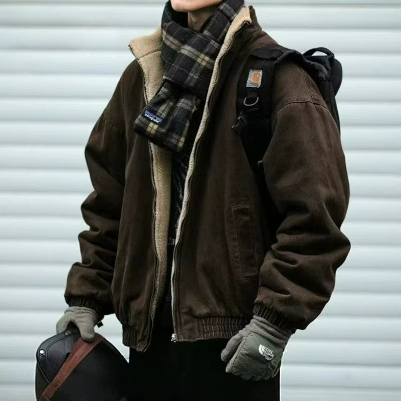 Japanese Vintage Menpolar Wool Jacket Winter High Quality Coat Thick Korean Streetwear Loose Couple Fashionable Male Warm Jacket