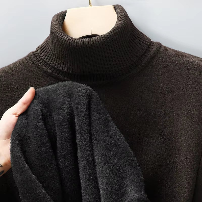 Sweatwear Mens Anti-Pilling High Quality Knitted Turtleneck Sweater Slim Fit Long Sleeve Pullover Solid Color Trend Men Clothing