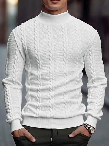 Men'S Knitted High Collar Sweater Casual Vintage Twist Knitwear Sweater Tops Winter Solid Color Slim Fit Warmth Sweater Tops