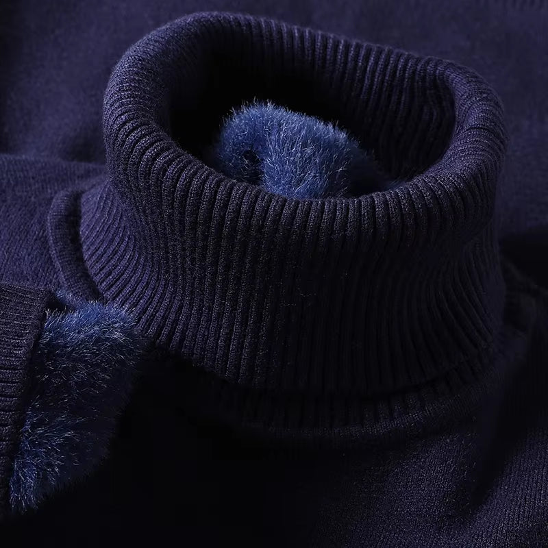 Sweatwear Mens Anti-Pilling High Quality Knitted Turtleneck Sweater Slim Fit Long Sleeve Pullover Solid Color Trend Men Clothing