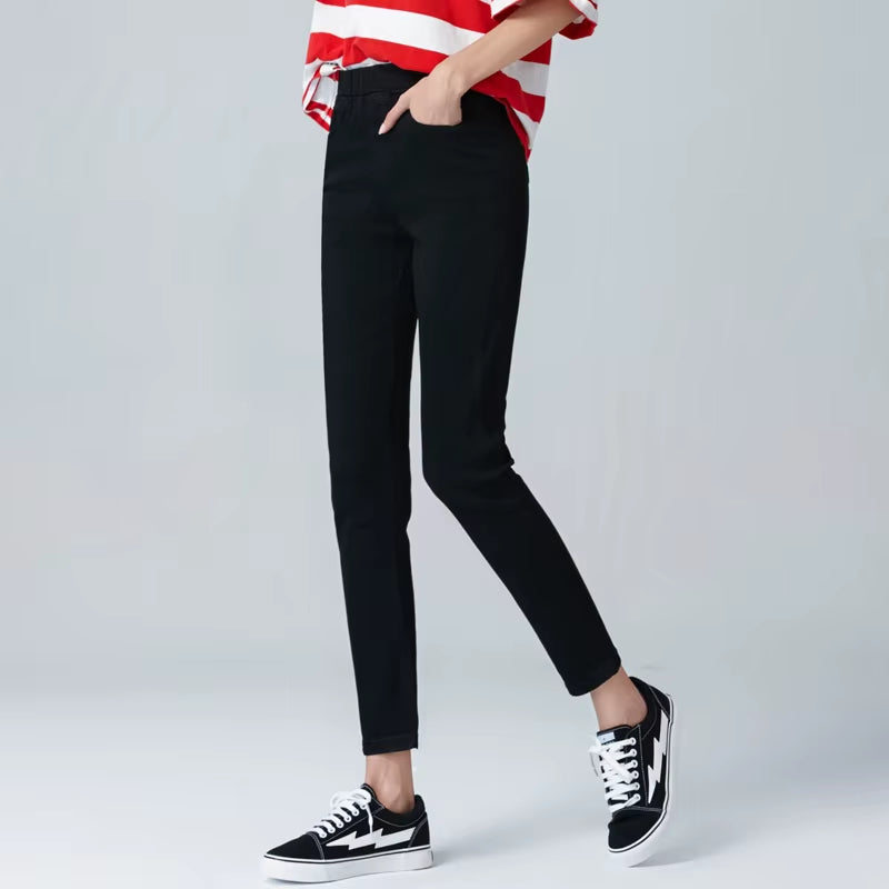 Women'S Elastic High Waist Skinny Jeans Clothes 5XL 6XL Fashion Women Black Blue Pocket Mom Jeans Skinny Stretch Denim Pants