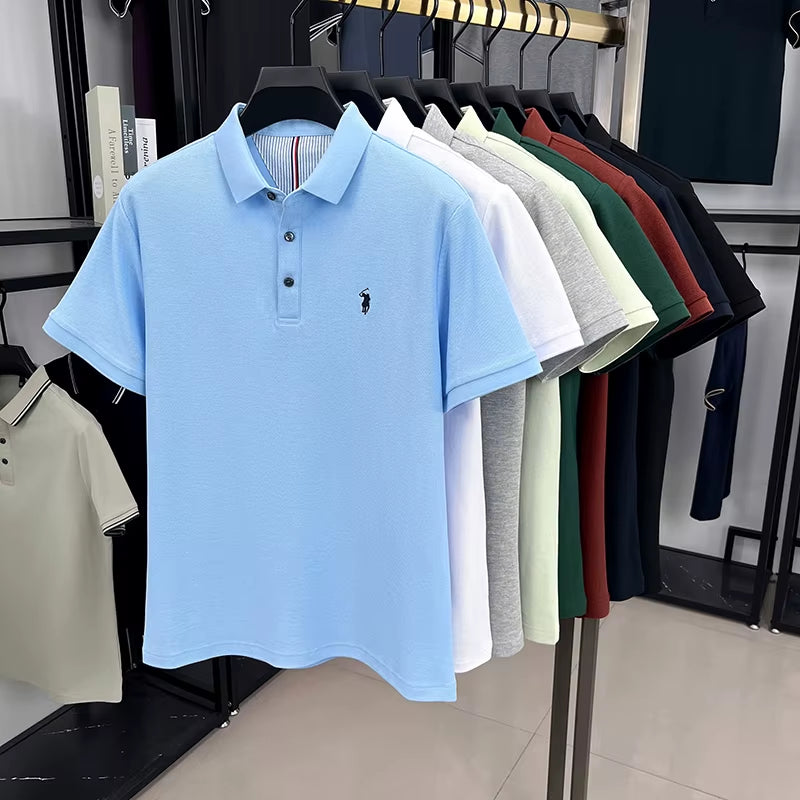 100% Pure Cotton Short Sleeved Men'S Polo Shirt Summer Fashion High-End Brand Pony Embroidery Golf Top Casual Business T-Shirt