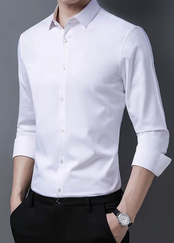 Men'S Casual Fashion Business Solid Color Long Sleeved Shirt