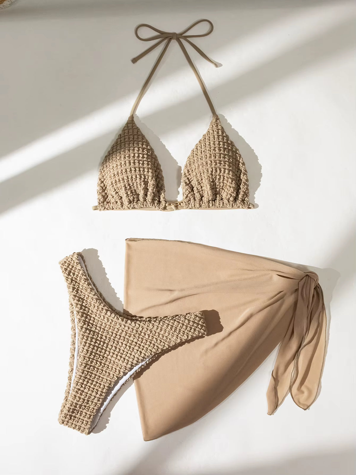 Sexy Brown Bikini Set 2026 Women Halter Push up Bra Skirt 3 Piece Swimsuit Summer Bathing Suit Cover up Thong Swimwear Biquini
