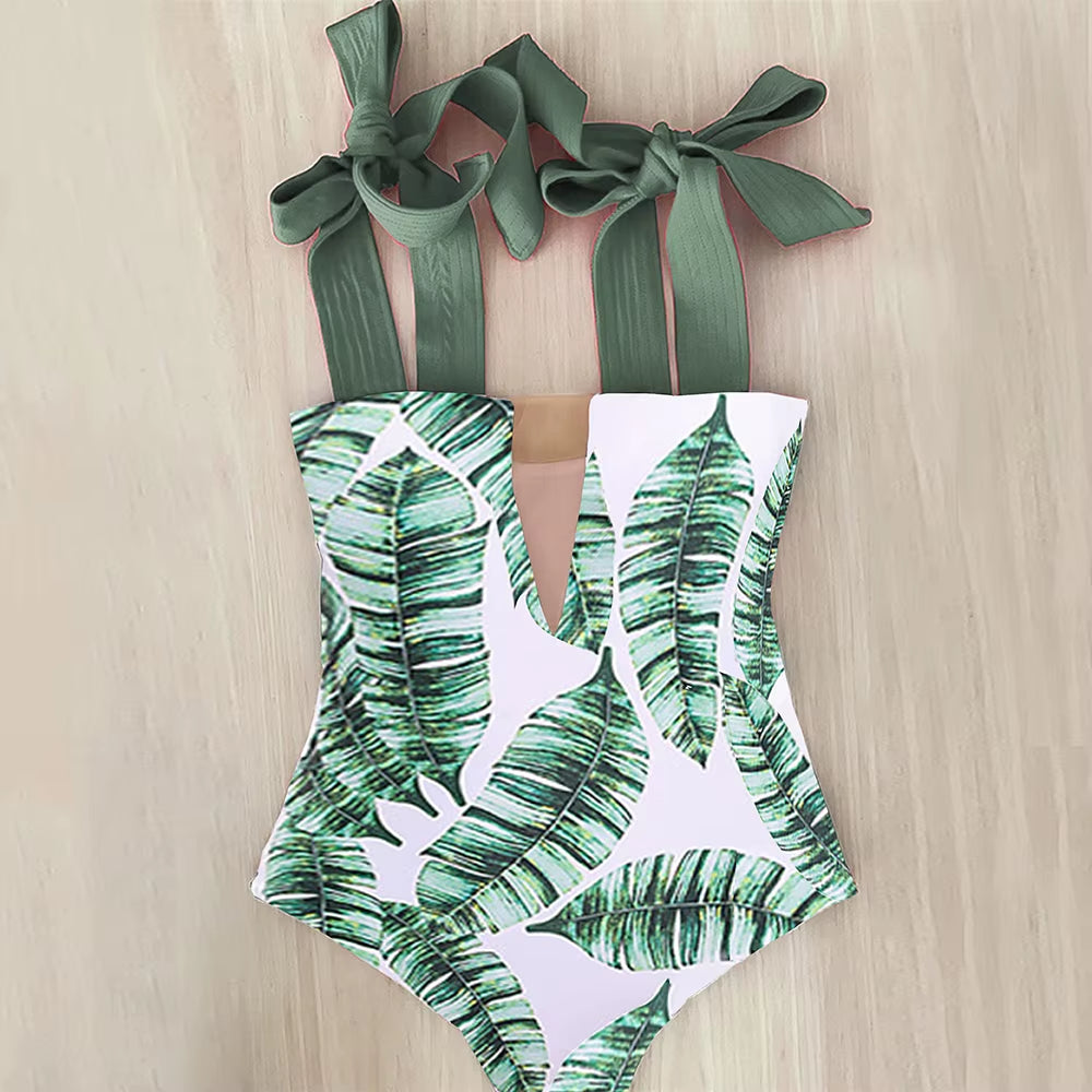 One Piece Swimsuit New Cute Swimwear Women Bow Swimwear Hollow Out Bathing Suit Back Crisscross Monokini Swim