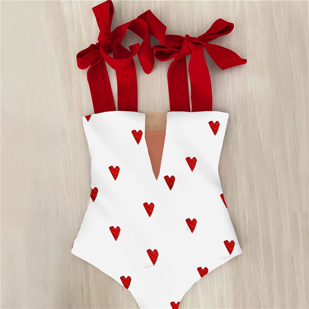 One Piece Swimsuit New Cute Swimwear Women Bow Swimwear Hollow Out Bathing Suit Back Crisscross Monokini Swim