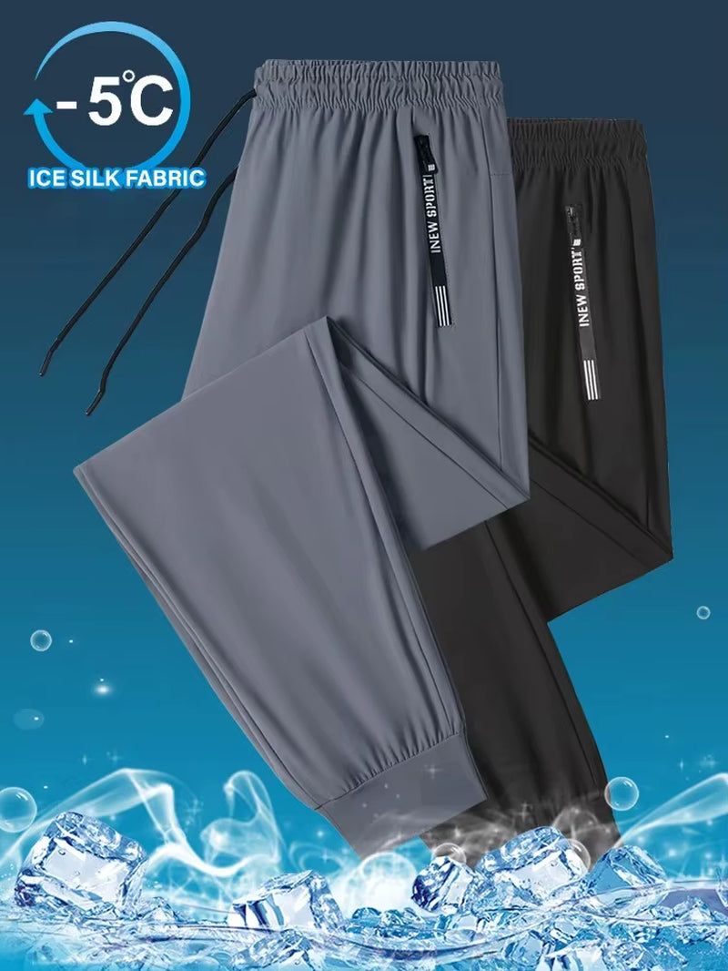 Ice Silk New Pants for Men'S Summer Thin Style Sports Quick Dried Straight Leg Draping Wide Leg Pants Casual Long Pants for Men