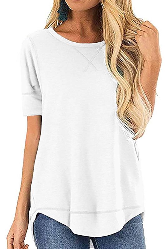 Summer Short Sleeve T-Shirts for Women Fashion Trendy Loose Cute Tunic Casual Crew Neck Tops White Blouse Size L