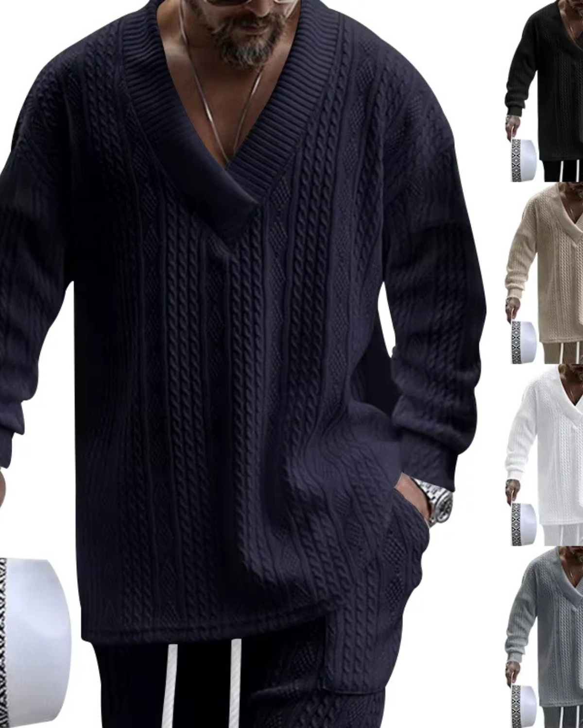 V-Neck Jacquard Pullover Sweater