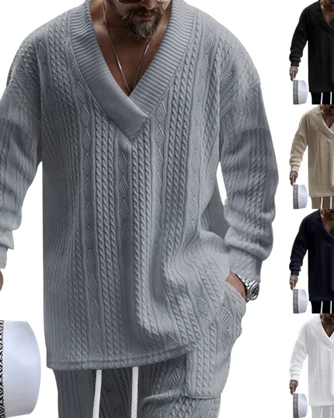 V-Neck Jacquard Pullover Sweater