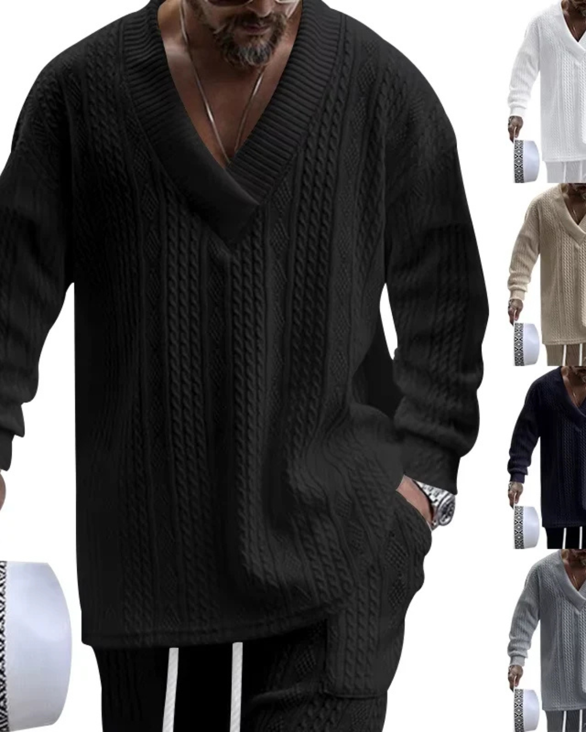 V-Neck Jacquard Pullover Sweater