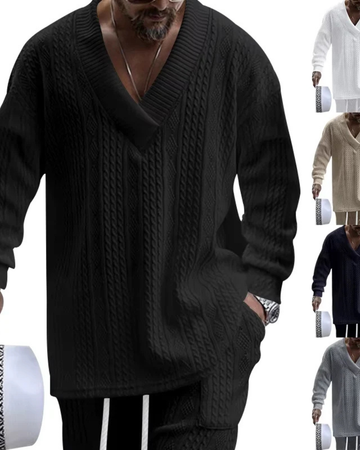 V-Neck Jacquard Pullover Sweater