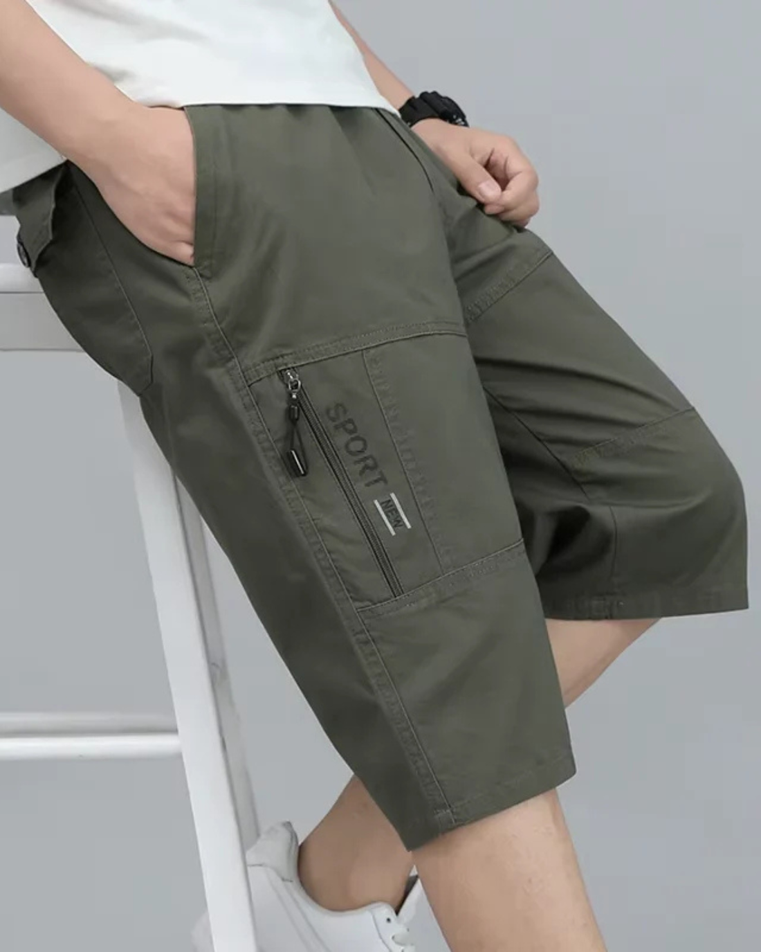 Cotton Cargo Shorts with Zipper Pockets