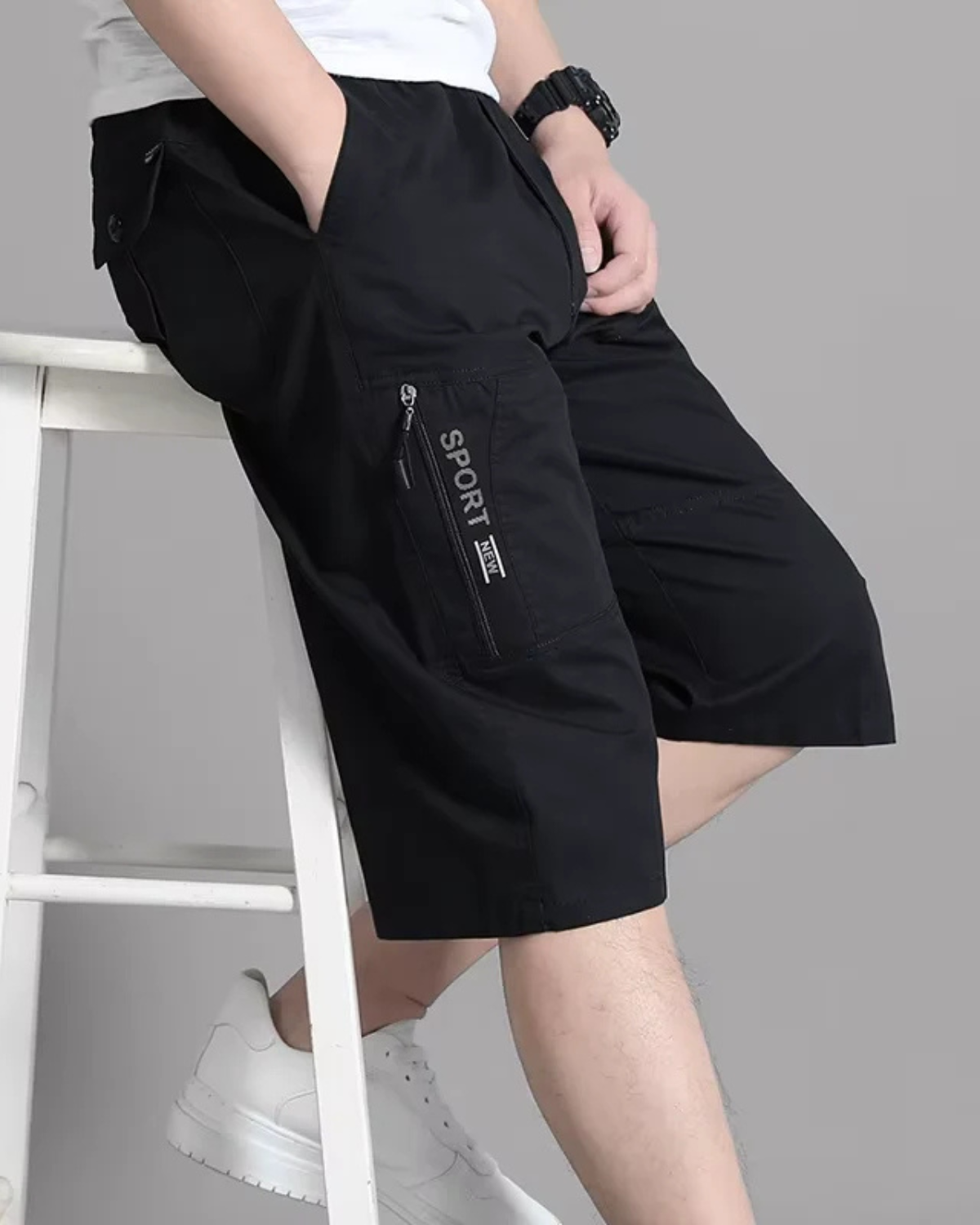 Cotton Cargo Shorts with Zipper Pockets