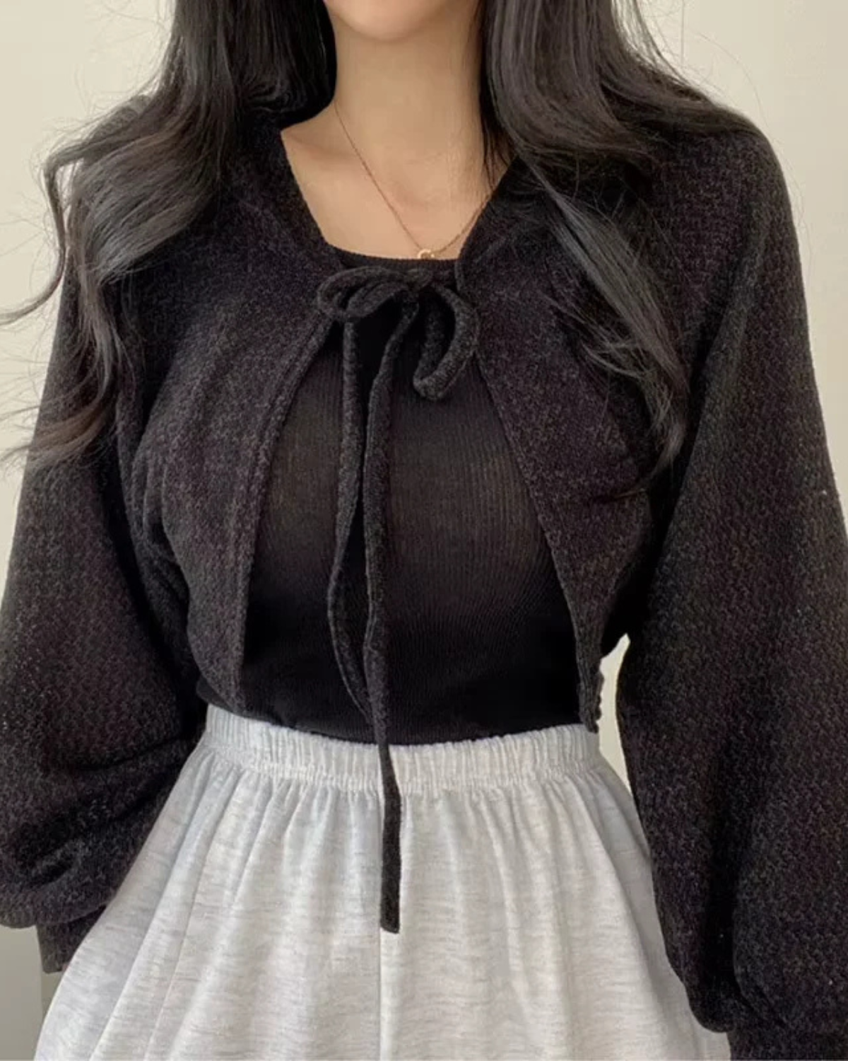 Knitted Lace-Up Cardigan