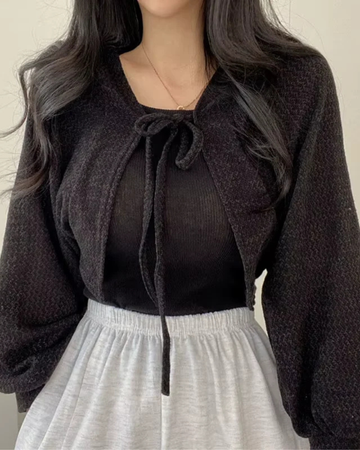 Knitted Lace-Up Cardigan