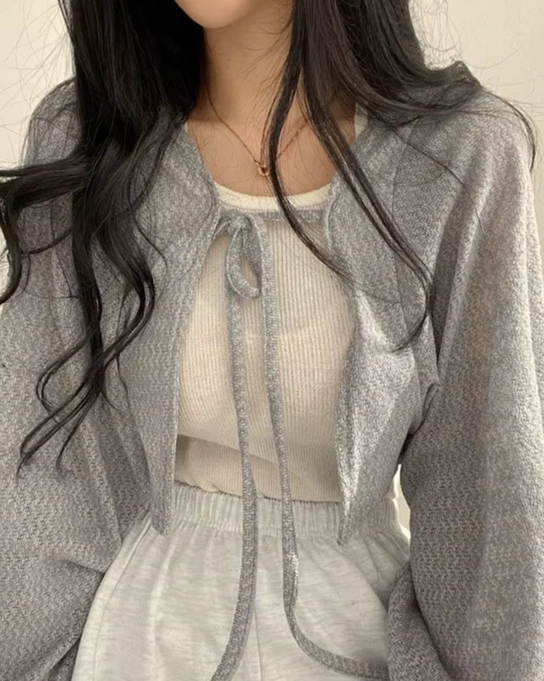 Knitted Lace-Up Cardigan