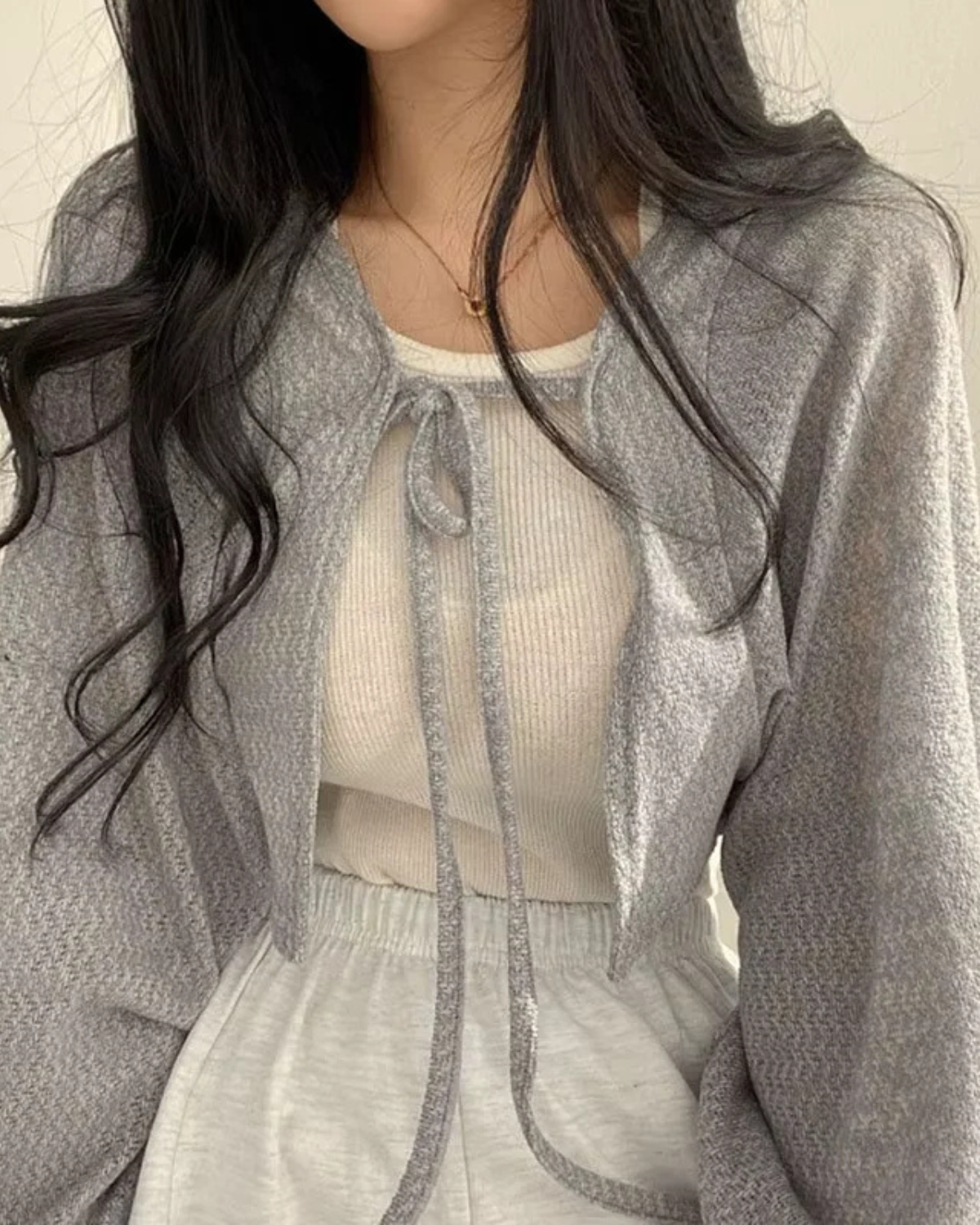 Knitted Lace-Up Cardigan
