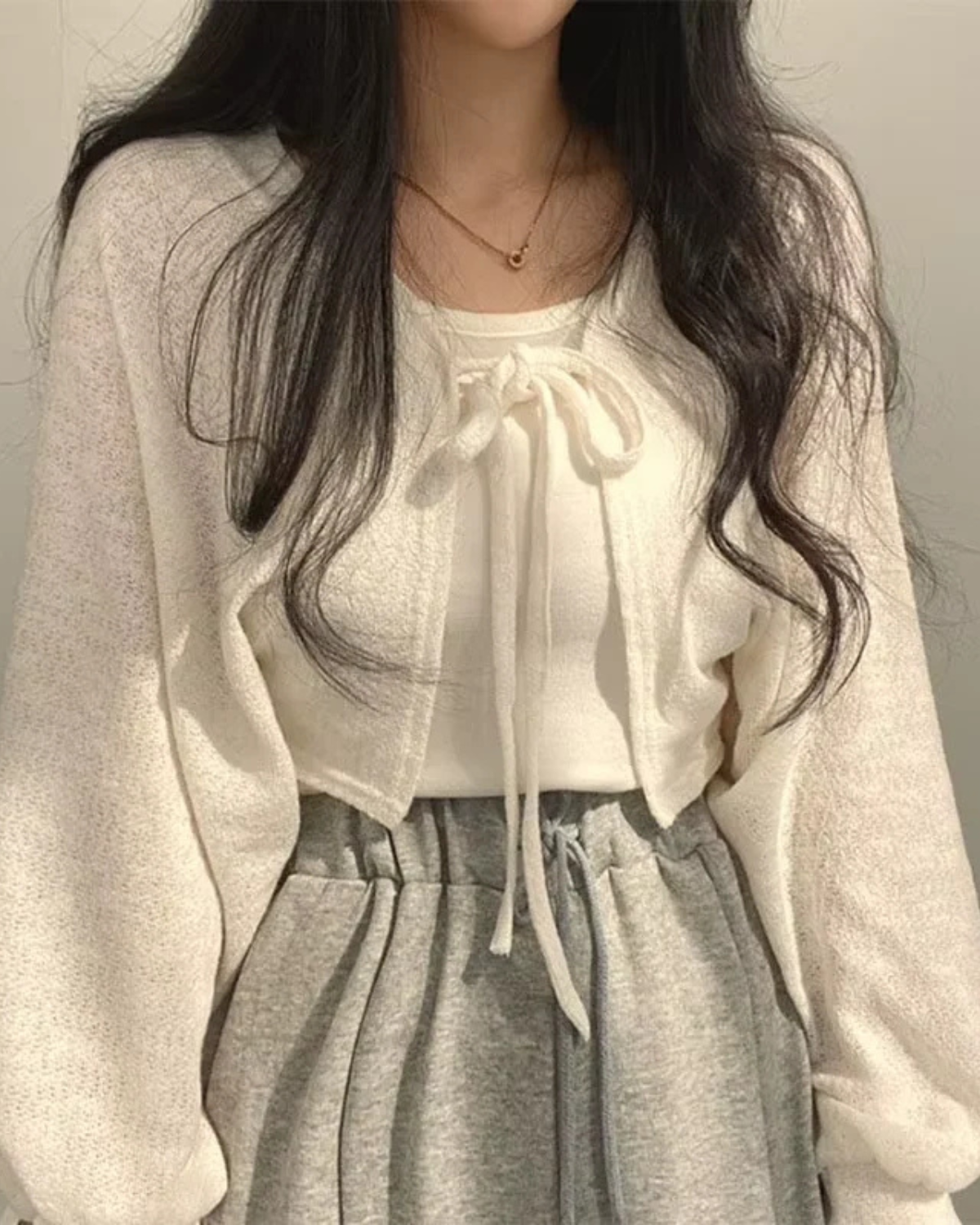 Knitted Lace-Up Cardigan