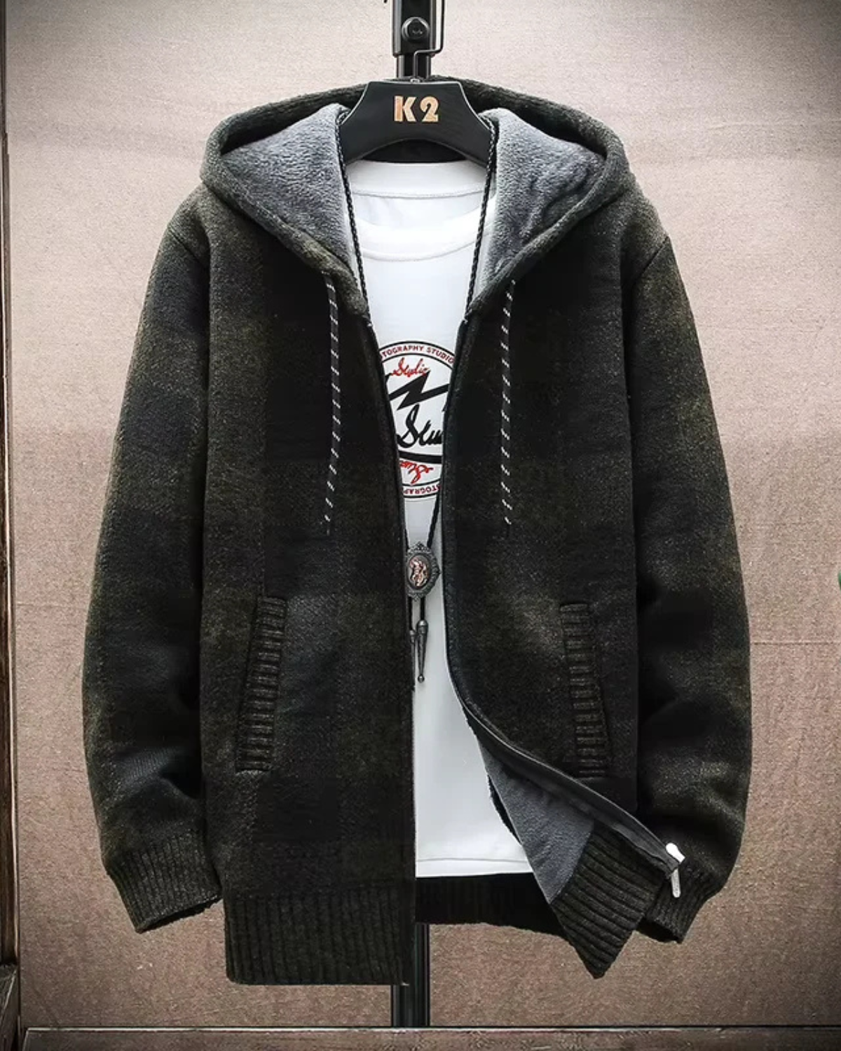 Men’s Plaid Hooded Cardigan
