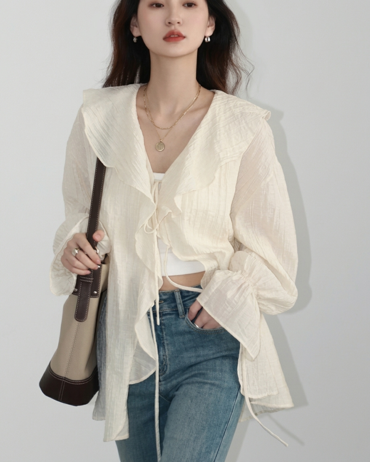 Women’s Ruffle Lace-Up Blouse