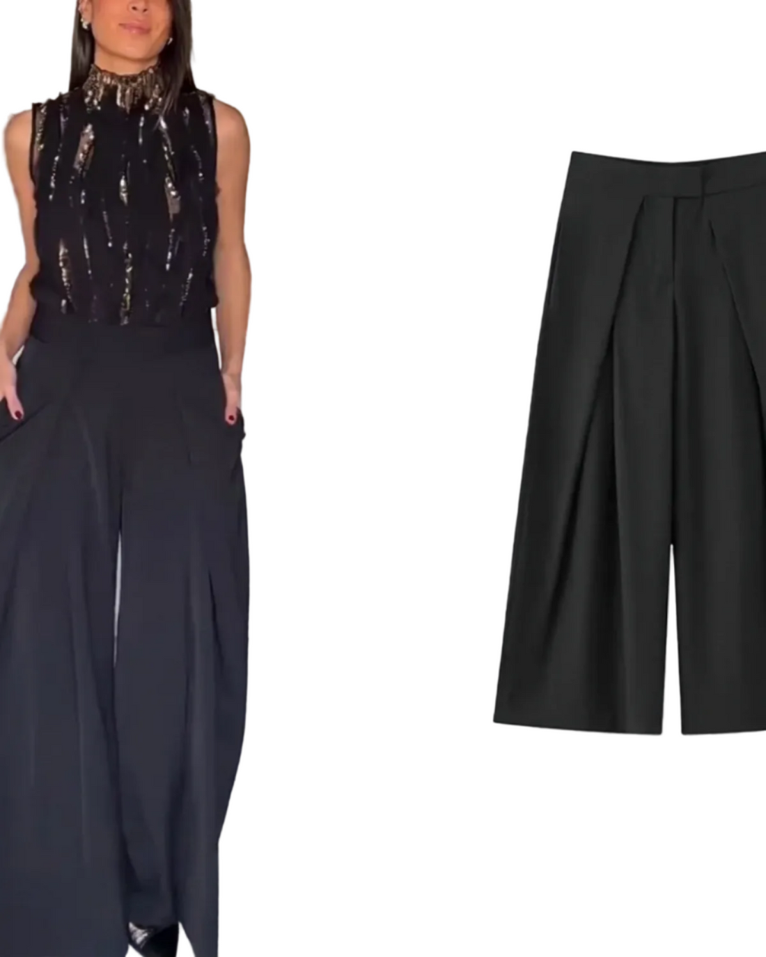 Pleated Wide-Leg Trousers with Pockets