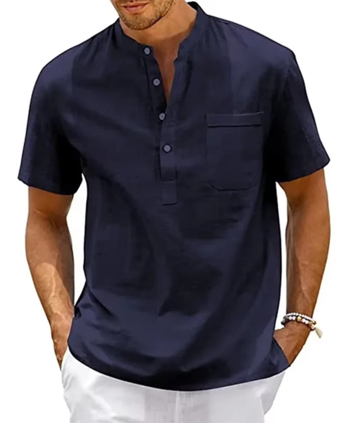 Cotton Linen Henley Shirt