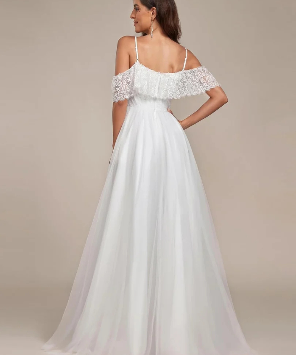 Lace Off-Shoulder High-Low Wedding Dress