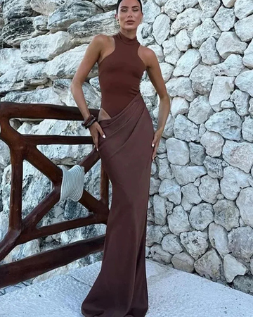 Satin Hollow-Out Maxi Dress